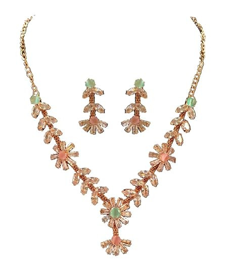 TA Generic Infinite Finds Rose Gold Plated Artificial Stone Studded Necklace Set with 1 Pair of Earring - Women's Jewelry for Women, Aged 18 and above, for formal occasions