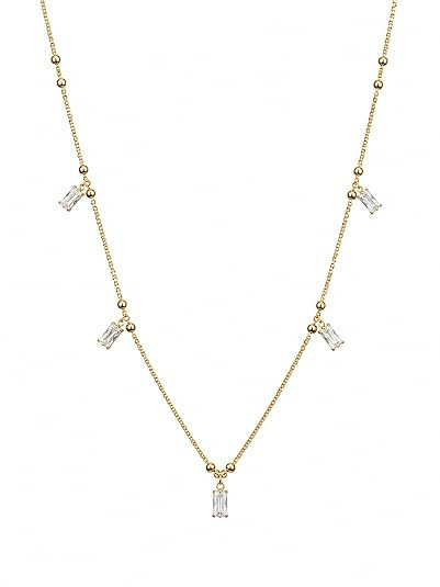 TA Rectangle Stone Multi Charm Chain Necklace for Women | Gold Colour Artificial Fashion Jewellery | Trendy Layered Pendant Chain for Girls, Party, Daily & Gift