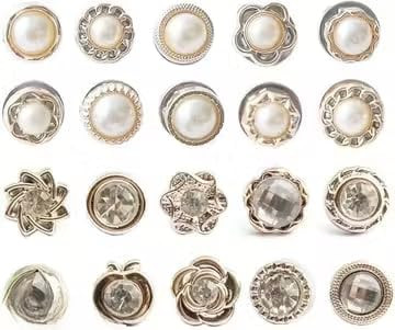 TA 20 Pieces Shirts Brooch Buttons for Women, Girls – Jeans, Hats, Fancy Brooches Pins – No Sew Button Pin Safety for Diy Clothing Accessories