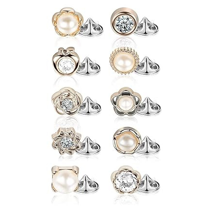 TA  10 Pcs Pearl Buttons for Clothes, Instant Shirt Brooch Buttons for Women, Rhinestones Cover Up Hijab Saree Pins Brooch for Dress Bags DIY Crafts Decor