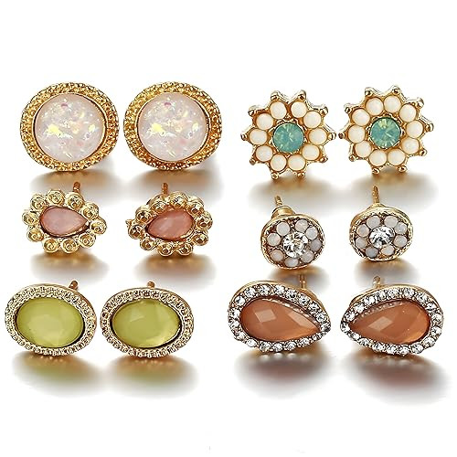 TA  6 Pair Fashion Stylist Combo Of Stud Pearl Rhinestone Earrings Jewellery set for Women and Girls