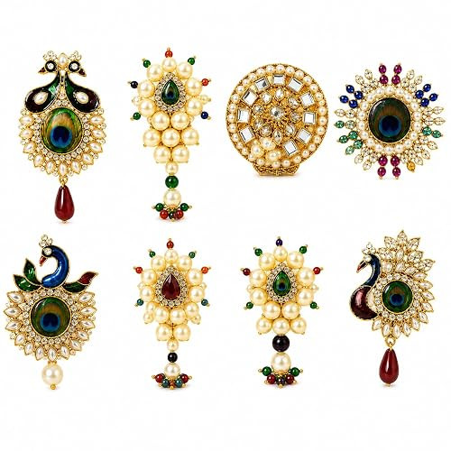 TA Premium Saree Pins Elegance Combo, Set of 8, Ethnic Brooch Pins for Paithani Sarees, Lightweight, Rust Resistant