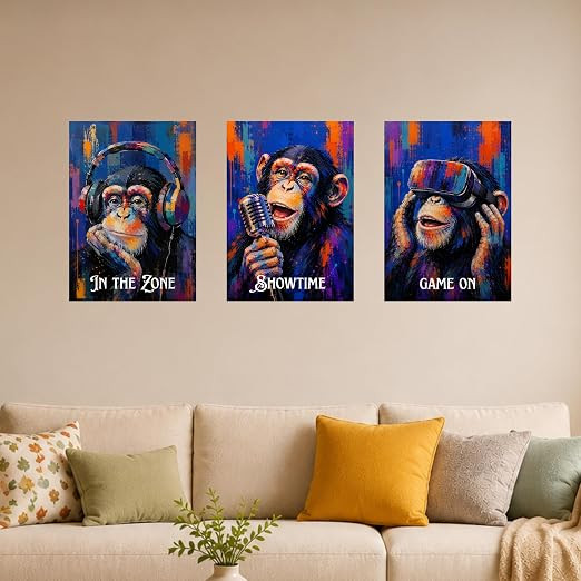 TA 3 Piece Abstract Wall Art Poster Set | 12 x 18 Inch Each | 300 GSM Premium Wall Decor with Adhesive Stickers | Easy to Apply & Remove | Living Room, Bedroom & Office | Unframed