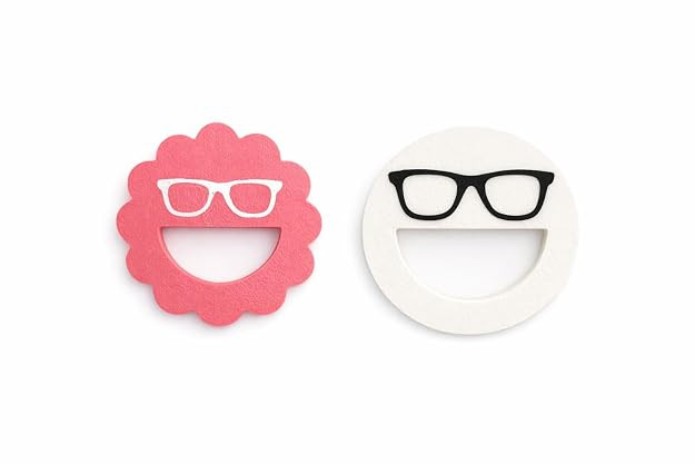 TA Eyeglasses Holder Brooch Pin with Clip, Decorative Spectacles Keeper Accessory, Pink and White Flower and Circle Design, 2 Pack