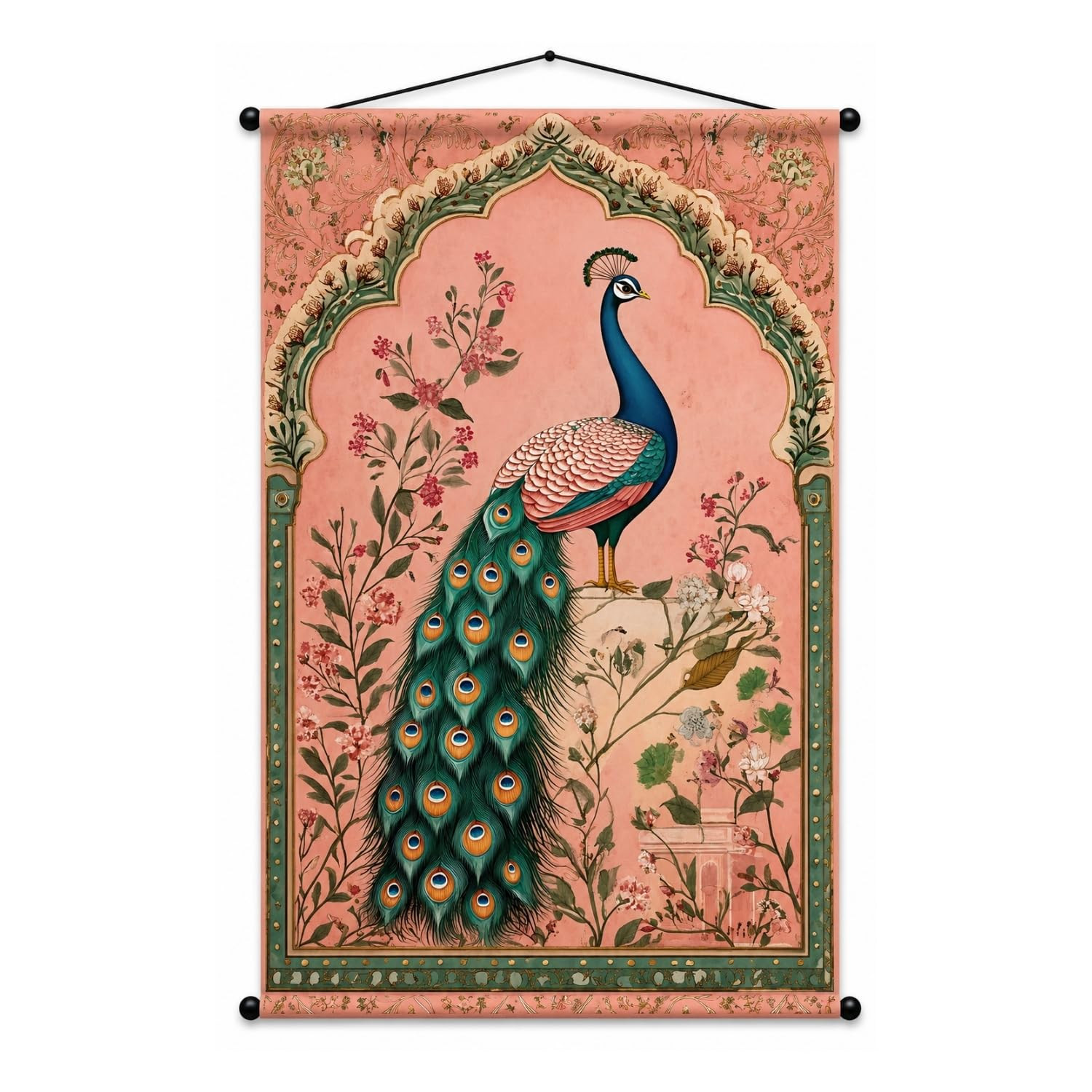 TA Adorvue Peacock Wall Tapestry for Living Room, Bedroom & Hall Decor | Vintage Floral Bird Wall Hanging | Indian Royal Palace Aesthetic Wall Art | Luxury Home Decoration | 20 x 34 Inches