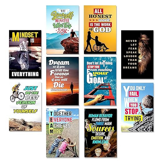 TA Motivational Wall Decoration Poster Kit For Home Decor, 45 cm x 30 cm, Pack of 10 (Mindset)
