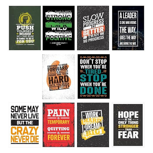 TA Motivational Wall Decoration Poster Kit For Home Decor, 45 cm x 30 cm, Pack of 10 (Motivational)