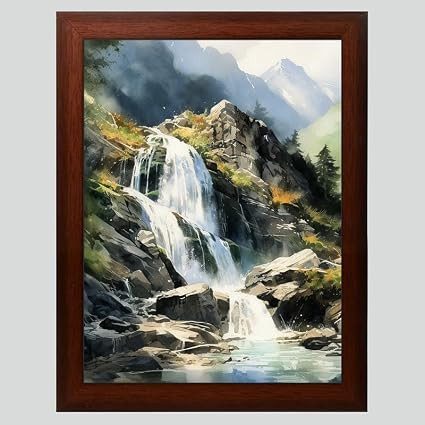 TA Waterfall Painting for Vastu � 10 x 13.5 Inch BrownFrame | Positive Energy Wall Art for Home D�cor & Office