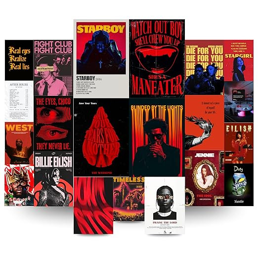 TA Weeknd Starboy Core Collage Kit | Set of 21 MultiSized Posters with Wall Friendly Adhesive | 300 GSM Grunge Posters for Bedroom, Living Room, Dorms & Hostels