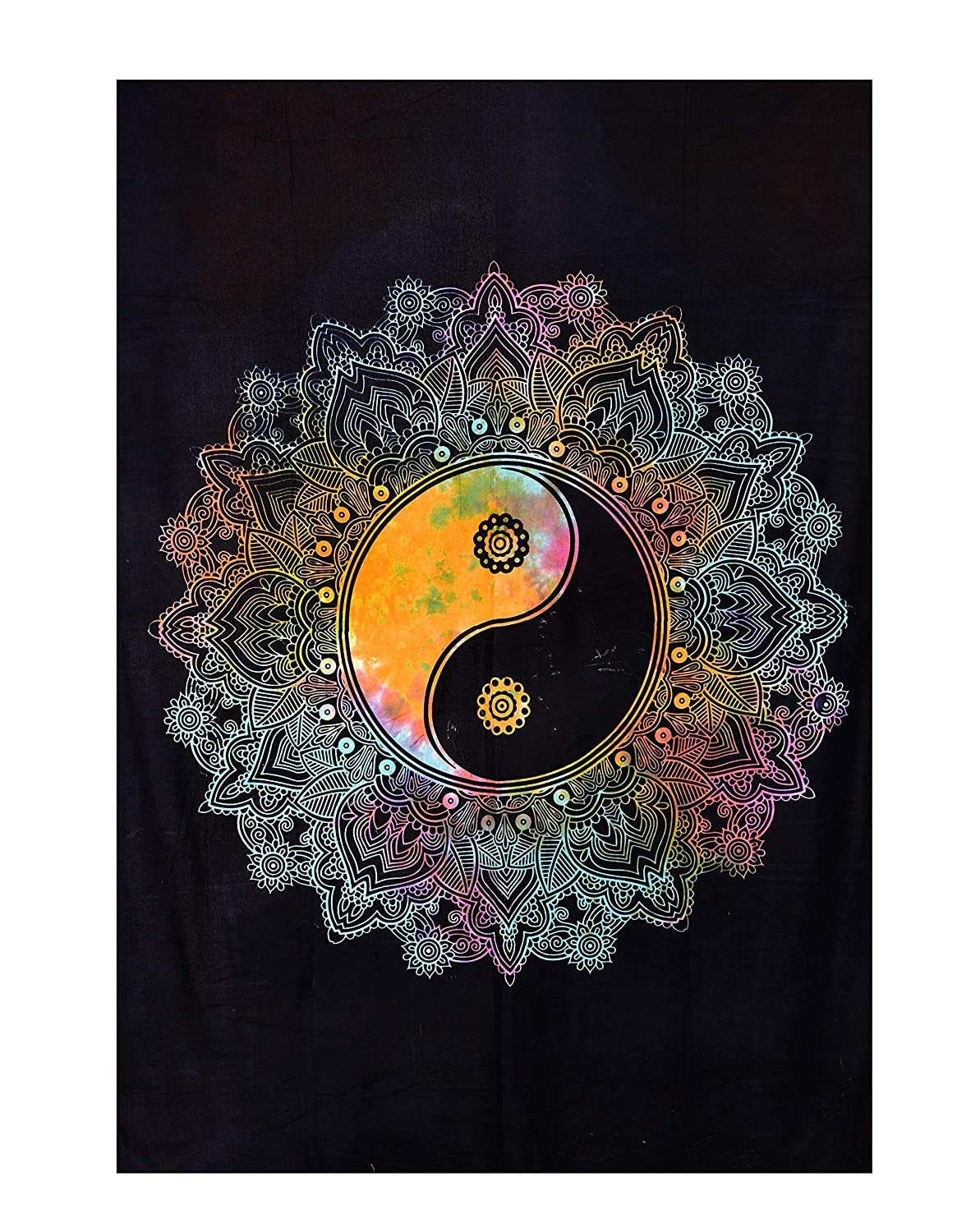 TA Gauransh Art's Ombre Yin Yang Tapestry Boho Psychedelic Tie Dye Mandala 100% Cotton Wall Hanging Room Lounge Window Decoration Poster Multi(40 X 30 Inches) (Black)