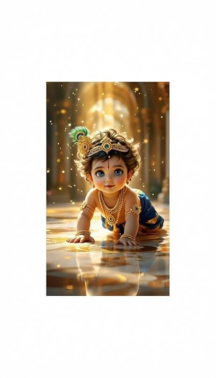 TA Little Krishna Wooden Wall Decor - Designer Traditional Wall Painting for Home Decorations, Living Room, Mandir, Pooja Ghar, Kids Room & Offices (Bal Gopal)