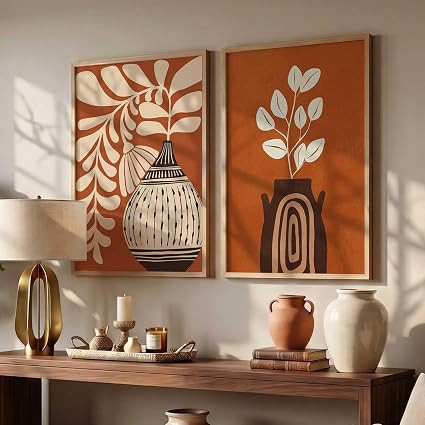 TA Boho Painting Wall Art Home Decoration | Aesthetic Paintings With Frame For Living Room Bed Room Hotel Wall Decor Digital Reprint Set of 2 (13X17 inch)