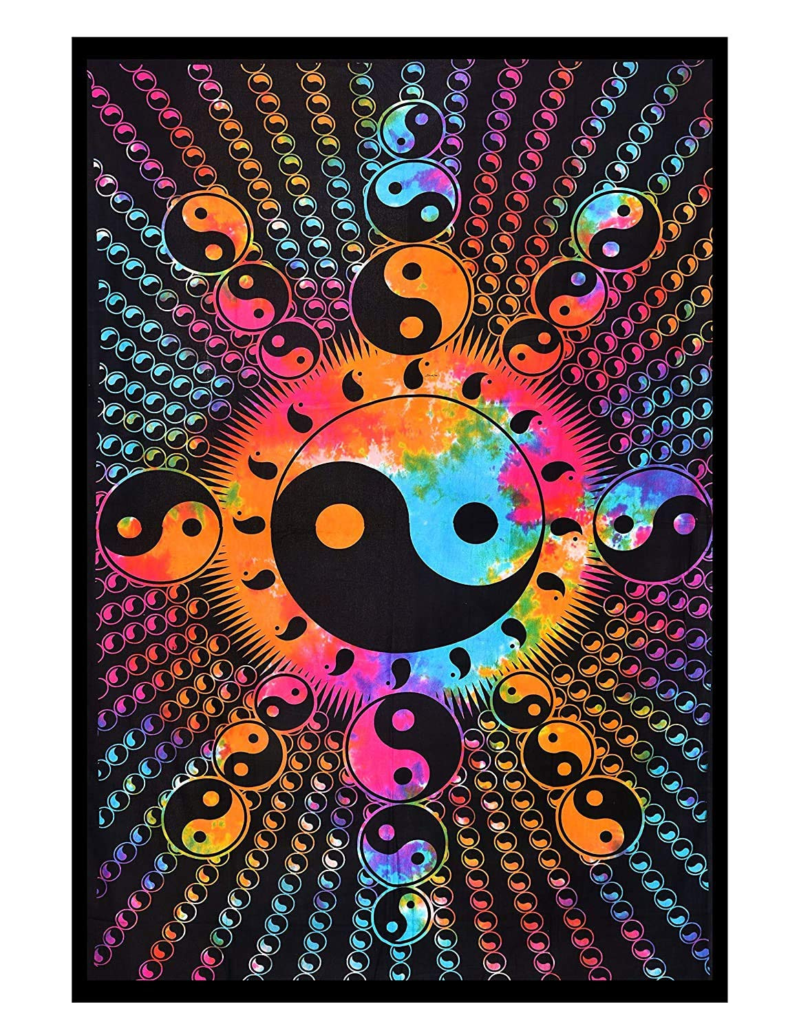 TA Om Export Yin Yang Tie Dye Mandala Tapestry Hippie Hippy Wall Hanging Indian Bohemian Tapestries Outdoor Picnic Yoga Mat Tapestry (Multi Color 2)