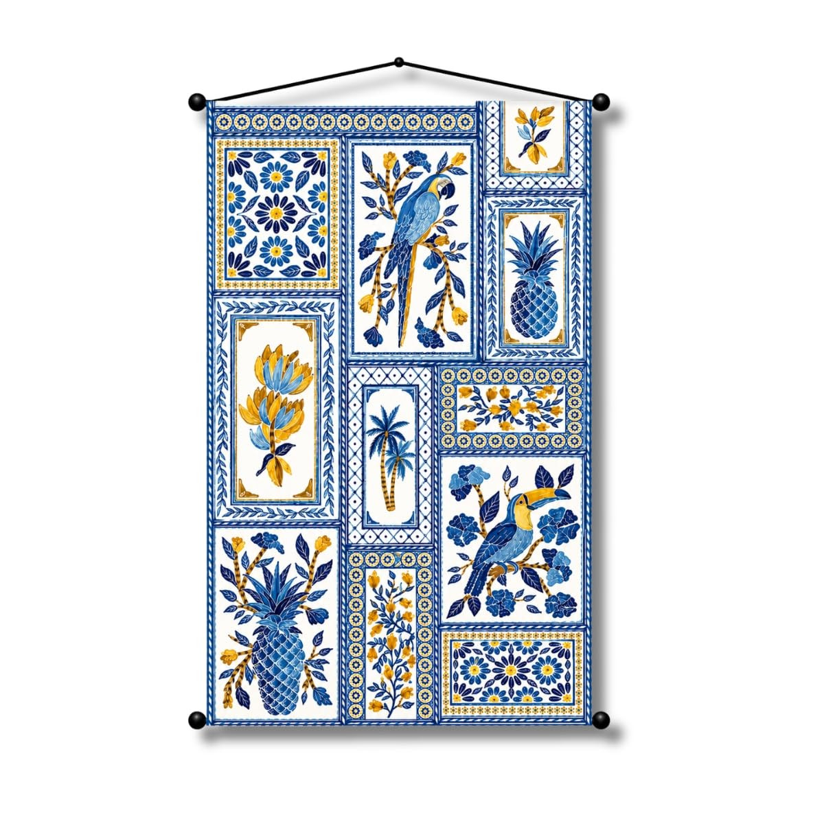 TA  Adorvue Tropical Tapestry Wall Hanging for Living Room & Bedroom | Blue Botanical Bird Wall Decor with Parrot & Pineapple Design | Aesthetic Fabric Tapestry for Home, Kitchen & Boho Decor 18x34 Inch