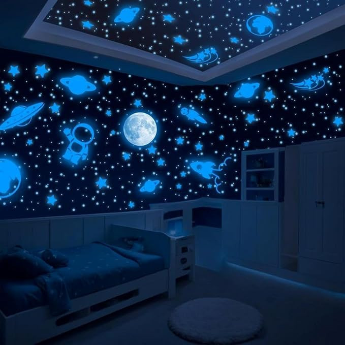 TA  Glow in The Dark Space Wall Stickers for Kids Room – Luminous Stars & Moon Stickers for Ceiling | Radium Wall Decoration with Planets, Astronaut & Rocket | Removable Stickers for Bedroom & Home Décor.