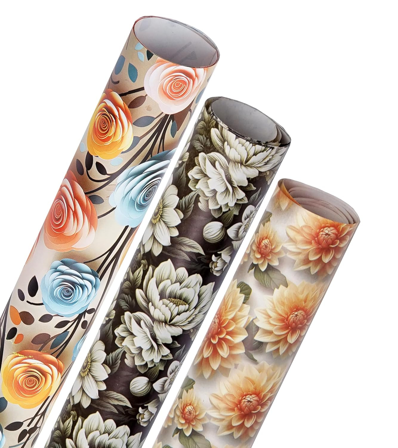 TA KOSY Gift Wrapping Paper Sheets for Gift Packing Floral 3D Rose Black White and Coral Flower Design Eco Friendly Decorative Paper Pack of 75 Sheets Size 75 x 50 cm