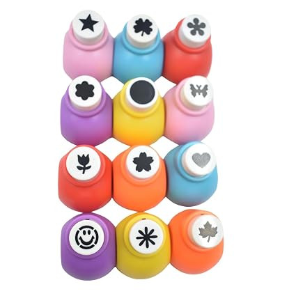 TA Craft Punching Machine | Paper Hole Tool for DIY Greeting Cards, Scrapbooks, & Stationery Items | Crafting Kit Materials for Art & Craft Projects | Multicolor Assorted Shapes - Pack of 12