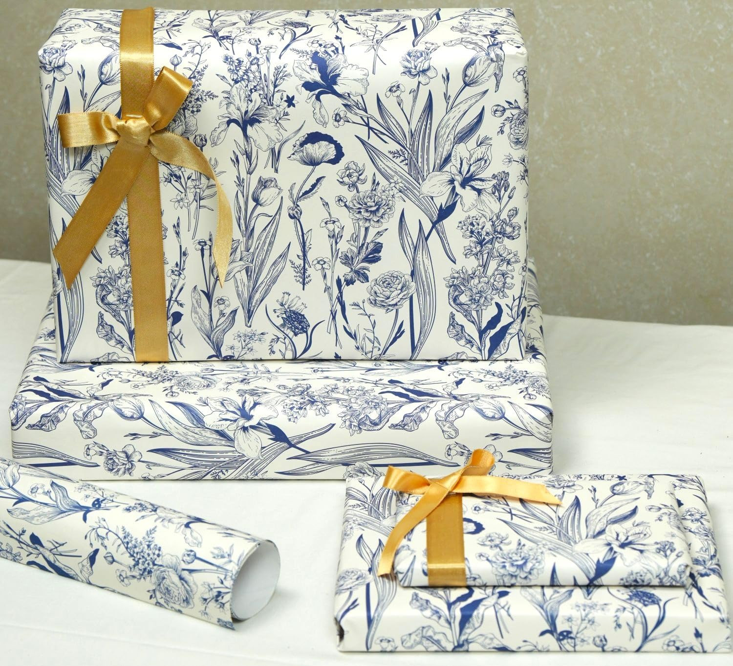 TA Aakar Pack of 5 Multicolor Floral Gift Wrapping Paper Sheets | 29 x 19 Inches | Matt Finish | 90 GSM Sheets | Ideal for Home Decor, Birthday, Wedding, Anniversary, Christmas & Festive Occasions (Blue Botanica)