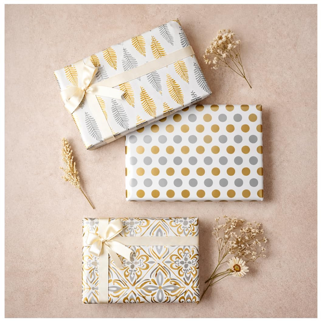 TA AccuPrints Pack of 12 Gift Wrapping Paper - Gift Paper - Gift Wrap Roll - Gift Papers Sheets -Premium Design Paper sheet for Gift Packing, Mix, Gold Theme (Gold Design,)