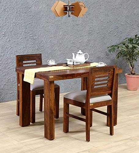TA Solid Sheesham Wood Dining Table 2 Seater | Dinning Table with 2 Chairs Including Cushions | Dining Room Furniture | Sheesham Wood, Brown Finish