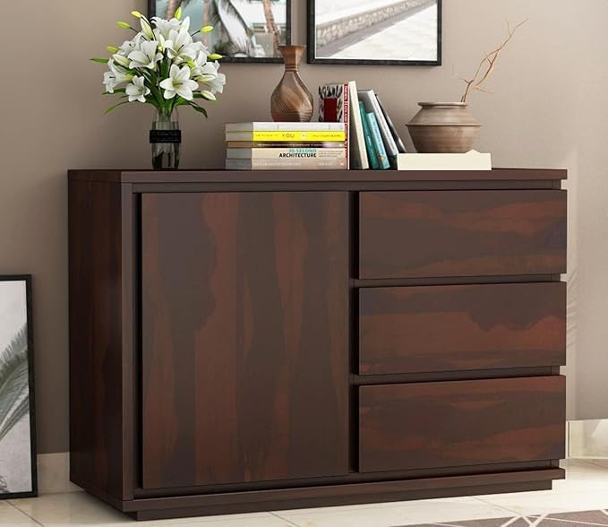TA DN Furniture Solid Sheesham Wood Sideboard Cabinet| Wooden Chest of Drawers with Multi Drawer Storage| Luxury Multipurpose Storage Cabinet for Home & Living Room| (Natural Finish)
