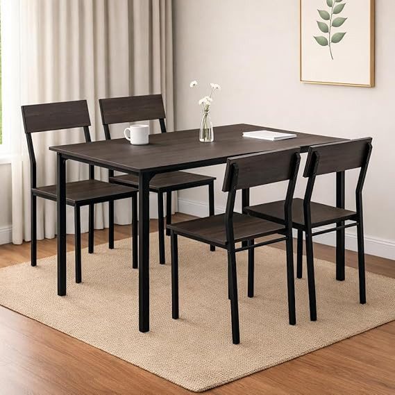 TA Dining Table Set of 4, 4 Seater Dining Table with Chairs, Engineered Wood Top & Metal Frame, Space Saving Compact Rectangular Dining Table for Home & Kitchen (Dark Maple- DIY)