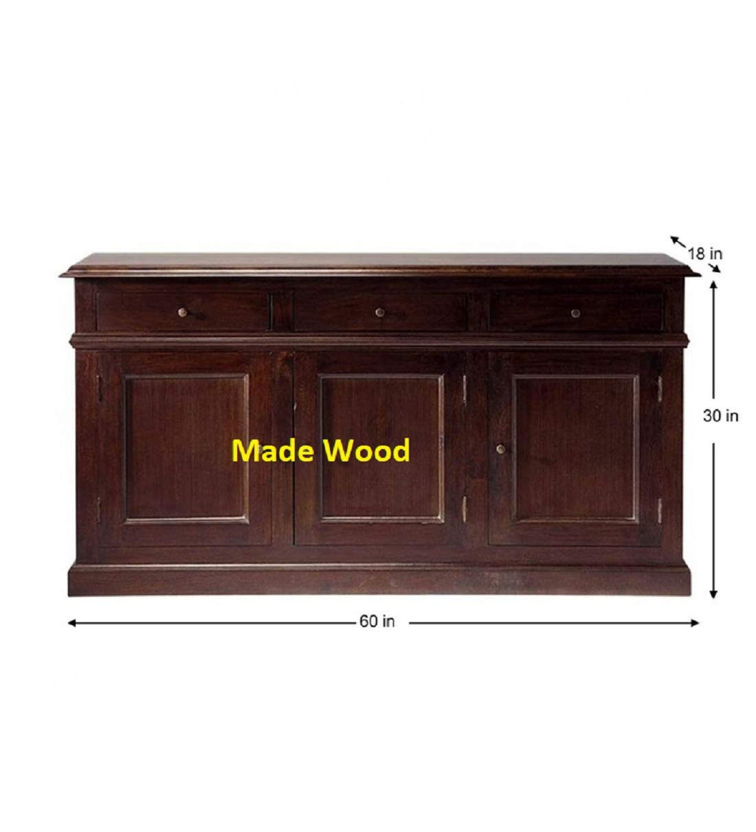 TA MADE WOOD Solid Sheesham Wood Sideboard Cabinet | 3 Drawer 3 Door Wooden Storage Console | TV Unit | Living Room Storage | Kitchen Pantry Cupboard | Hallway & Dining Furniture | Walnut Finish