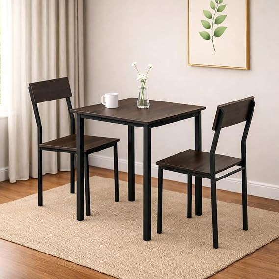 TA Dining Table Set of 2, 2 Seater Dining Table with Chairs, Engineered Wood Top & Metal Frame, Compact Space Saving Dining Table for Home & Kitchen (Dark Maple- DIY)
