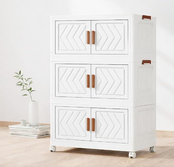 TA  3 TIER Multipurpose Stackable Cupboard Drawer for Clothes Storage, Wardrobe Cabinet Organizer, Plastic Home Storage, for Office, Kitchen, Hallway Closet Storage Boxes - IVORY