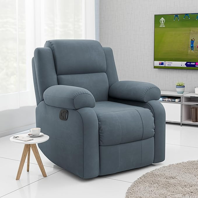 TA Rocking, Revolving and Recline| 1 Seater Recliner Sofa with Soft Suede Fabric & Luxuriously Padded Body | 3 Years Warranty Color (Soothing Grey) | Installation Provided