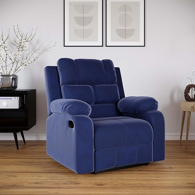 TA  Perfect Loung Velvet Fabric | Single Seater Sofa Recliner | Manual Recliner (Velvet Fabric_Blue)