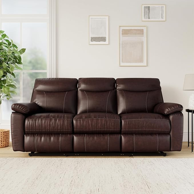 TA  Manual 3 Seater Leatherette Recliner (Dark Brown)