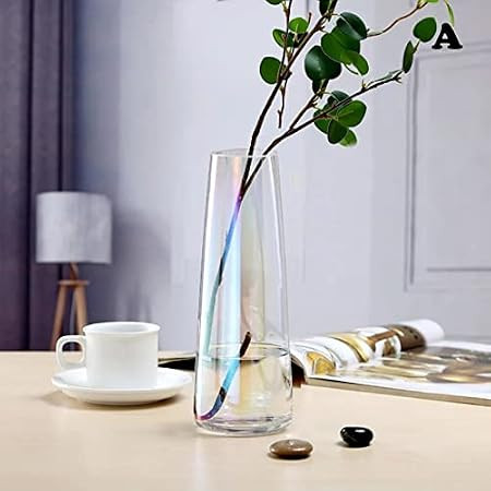 TA  Tapered Glass Vase for Home Decor Center Table Bedroom Living Room and Office Decoration (Pack of 1, Iridescent) Luster Glass Vase, Decorative vase