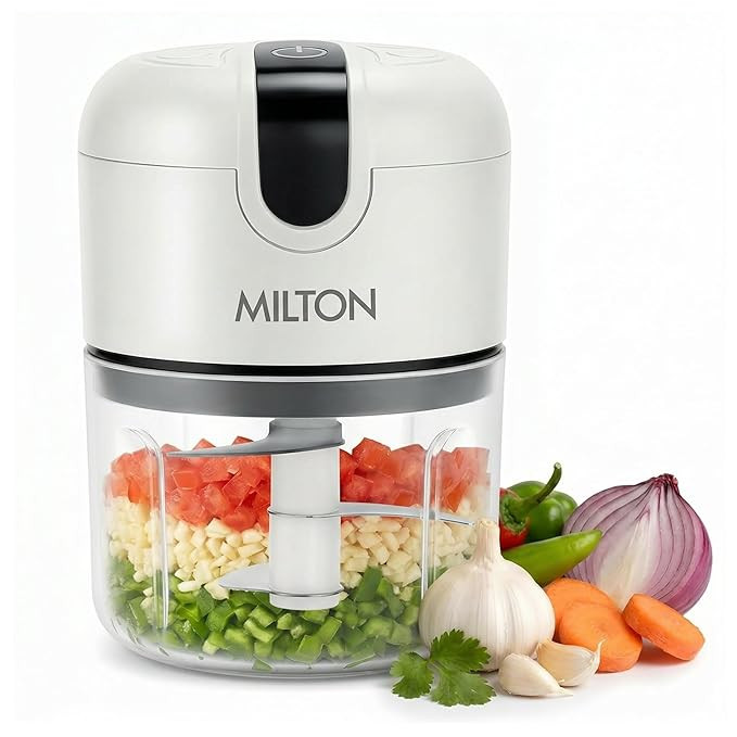 TA  MILTON 6-in-1 Rechargeable Mini Electric Chopper I Unbreakable Food Grade Material I Stainless Steel Blade I Powerful Motor I Perfect to Chop, Mince, Cut, Dice, Whisk, Blend, Grey