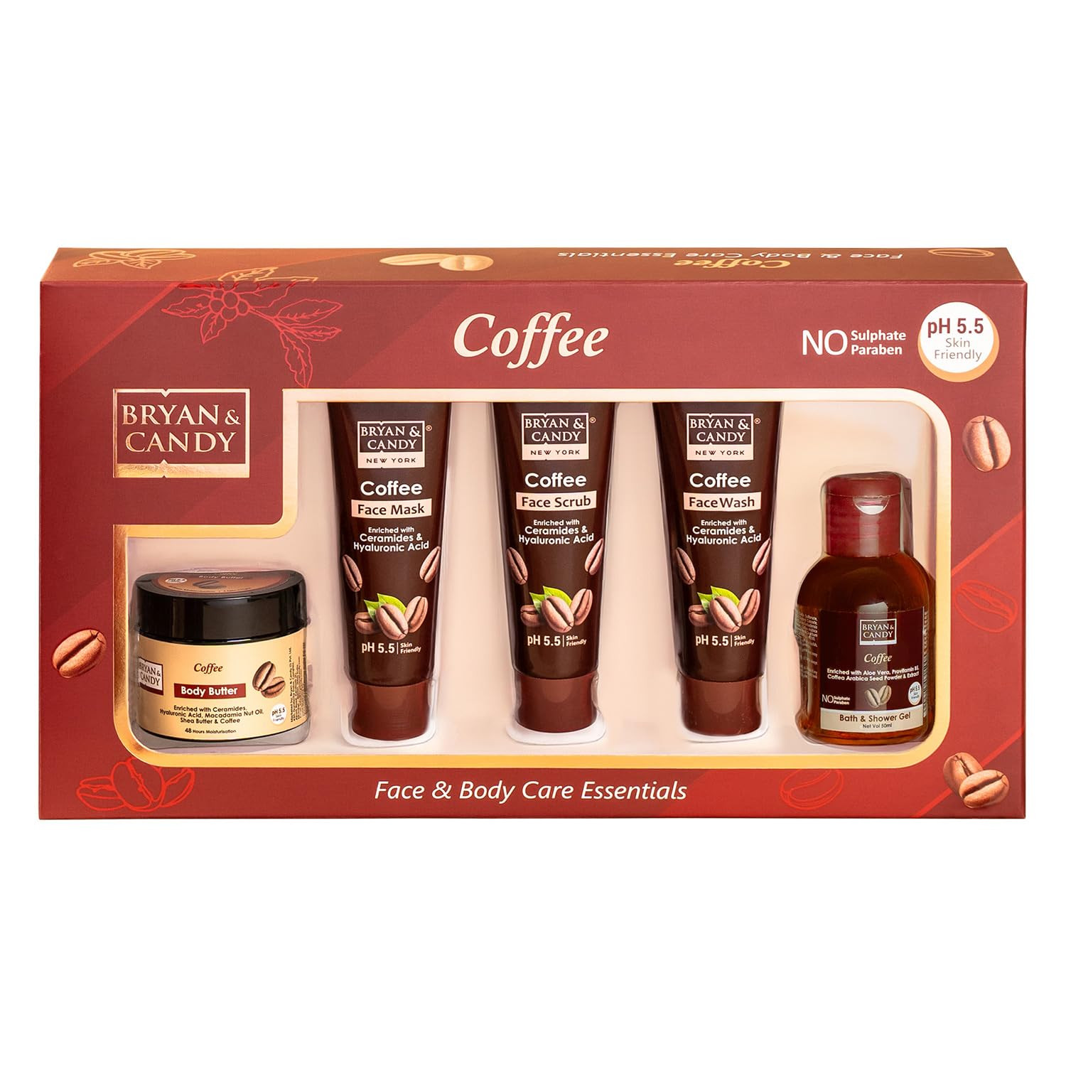 Bryan & Candy Coffee Bath Kit Day Gift Set For Mothers| Choco Body Butter, Facewash, Facescrub, Facemask, Bath & Shower Gel | Vegan, pH 5.5, SLS & Paraben-Free |