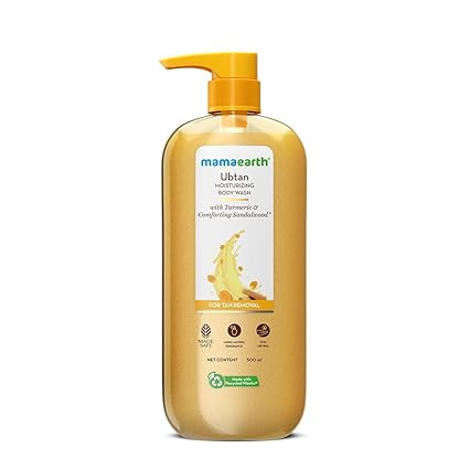 TA Mamaearth Ubtan Moisturizing Body Wash with Turmeric & Comforting Sandalwood Scent for Tan Removal 500ml | Intensely Moisturizes | Long Lasting Fragrance | Mild Exfoliation | All Skin Types | Soft & Smooth Skin