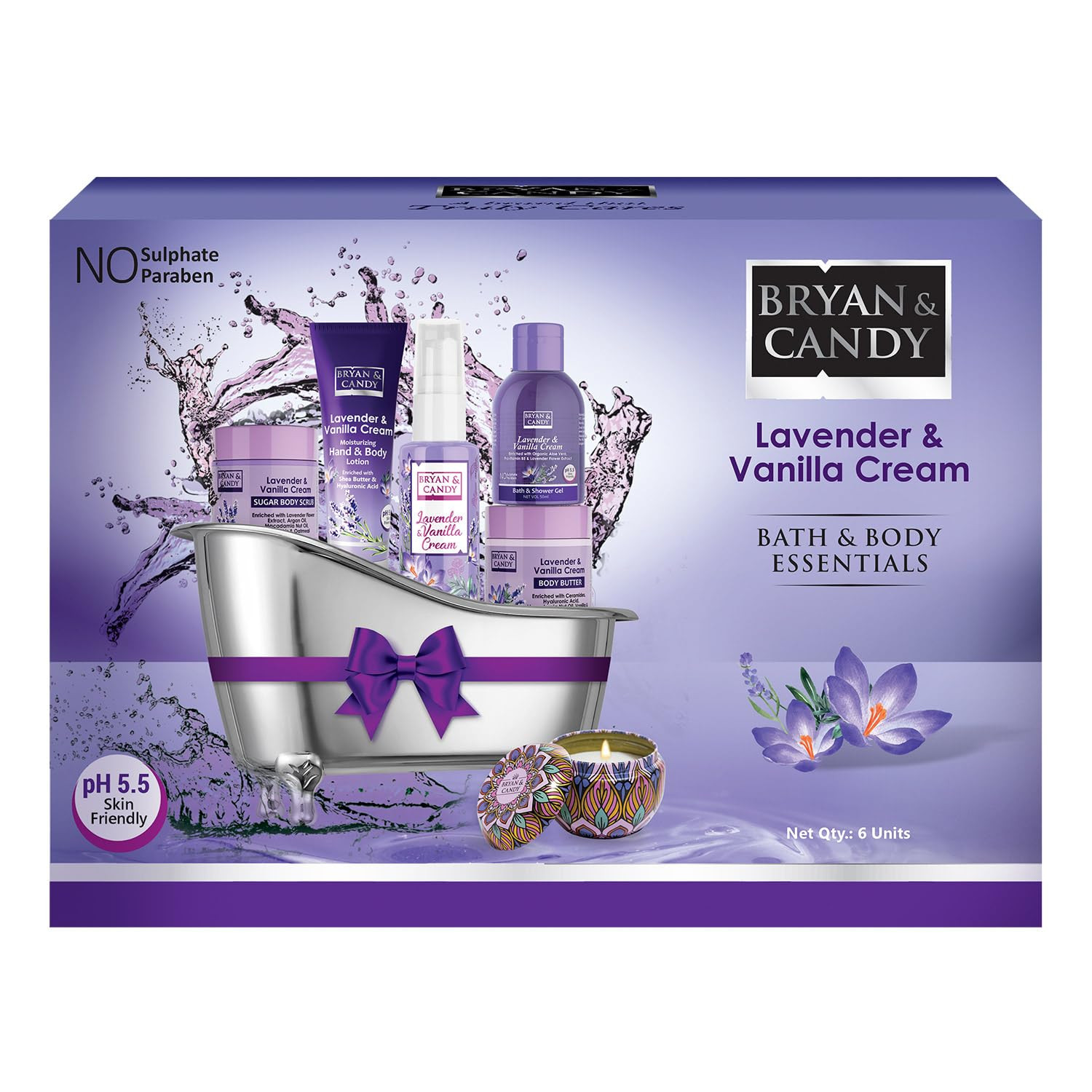 TA Bryan & Candy Bath Tub Essentials|Gift Set For Women And Men | Complete Home Spa Experience (Lavender Tub Kit)