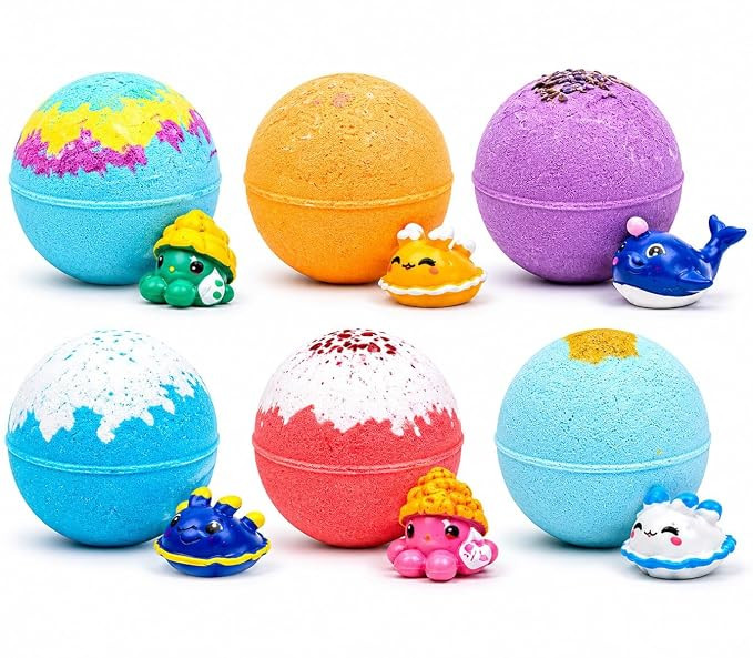 TA Kids Bath Bomb Gift Set with Surprise Toys Inside (1 Pcs), Colorful Ocean Scented Bubble Bath Bombs, Moisturizing Fizzy Bath Bombs for Boys & Girls, Fun Bath Time Gift Set
