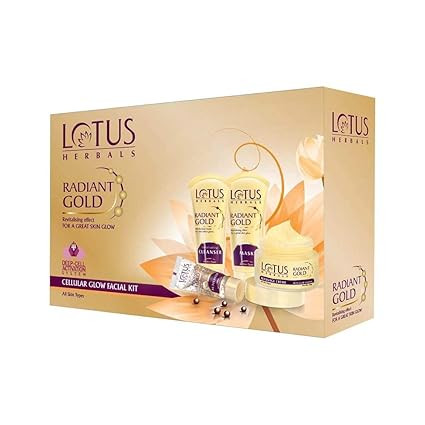 TA Lotus Herbals Radiant Gold Cellular Glow 5 in 1 Facial Kit | With 24K Gold leaves | For Natural Golden Glow Skin | For Women & Men | All Skin Types |170g