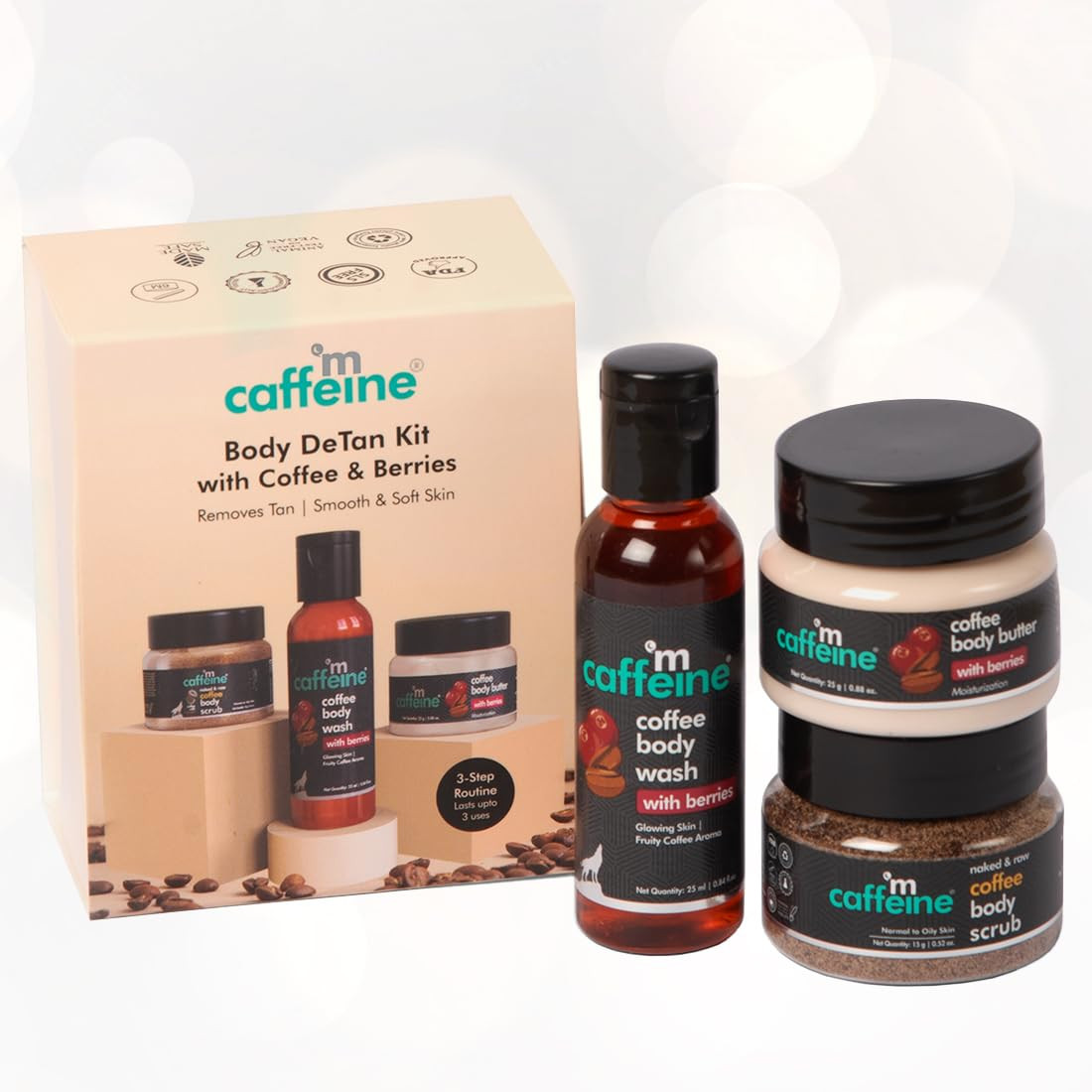 TA mCaffeine Body Care Gift Set for Women & Men | Bodywash Gift Box with Berries Body Wash, Body Scrub & Body Butter | Hydrating, Moisturizing Skin Care Kit for Birthday , Anniversary Gifts | Hampers for Him & Her for all special occasions