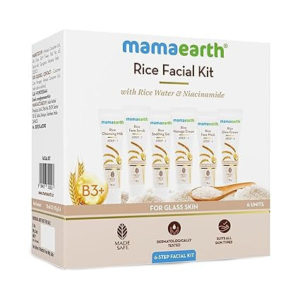 TA Mamaearth Rice Facial Kit With Rice Water & Niacinamide for Glass Skin - 60 g | Salon-Like Glowing Skin in 6 Easy Steps | Improves Skin Texture | Instant Glow | Suitable for all skin types