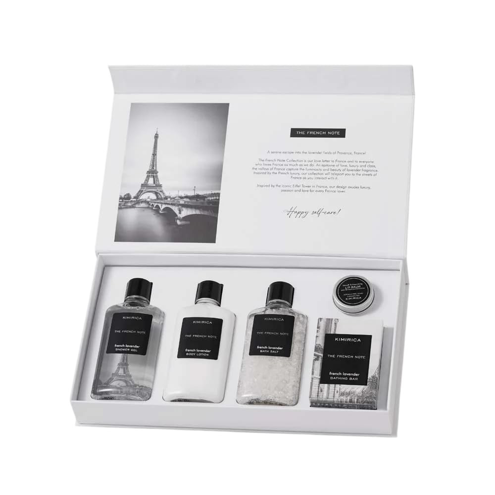TA  Kimirica The french Note Luxuriously Crafted Gift Set For Women and Men | Pampering Kit for Birthday's & All Special Occasions | Majestic fragrance of French Lavender | 5 Piece Gift Set | 100% Vegan