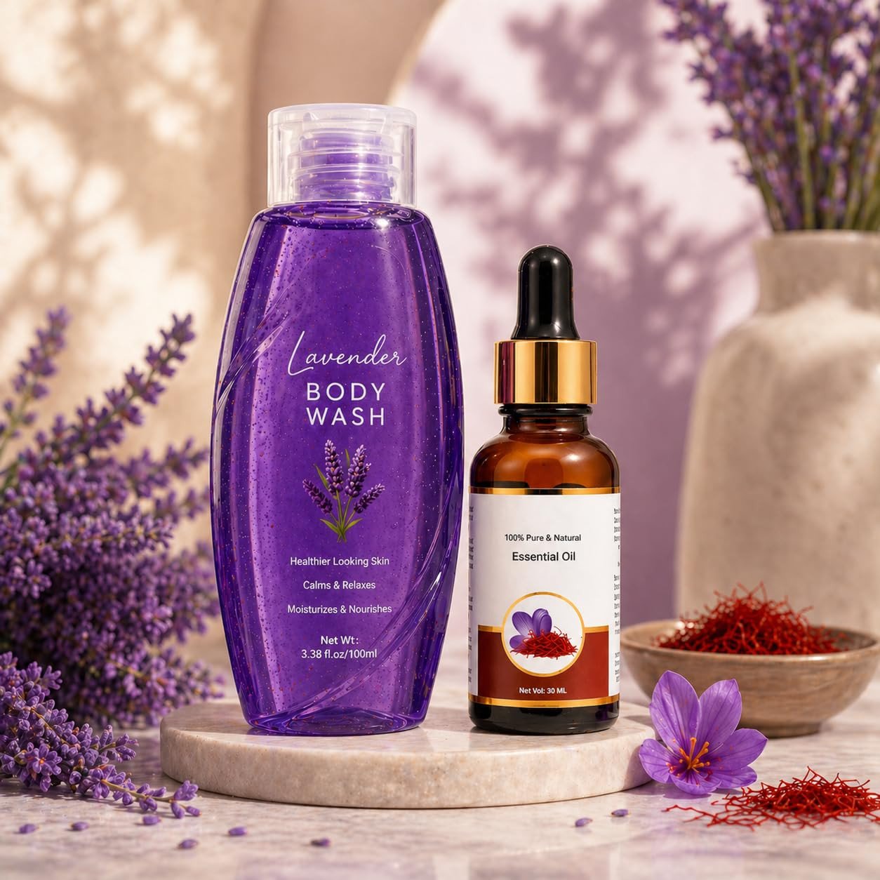 TA Body Wash & Essential Oil Combo Set – Hydrating, Deep Cleansing & Refreshing Skincare Kit | Moisturizing, Skin Nourishing Daily Bath Care | Suitable for All Skin Types | Men & Women (Lavender)