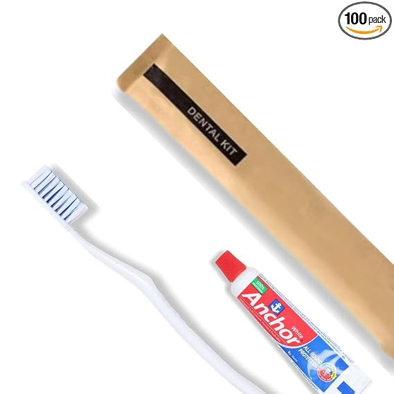 TA Hotel Dental Kit Bulk Pack of 100 | Toothbrush & Toothpaste Set | Individually Packed Disposable Guest Amenities for Hotels, Resorts, PG, Airbnb