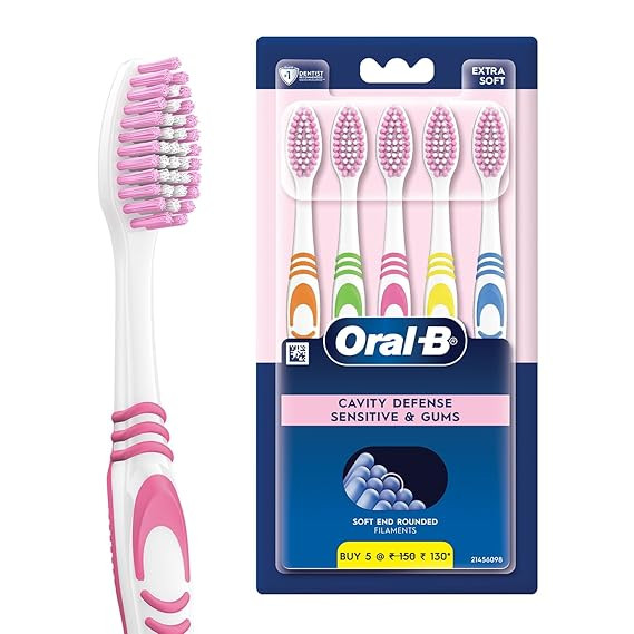TA Oral-B Everyday Care Ultra Soft Toothbrush For Adults, Ultra Soft Bristles For Senstive Teeth, Tooth Brush Set, Oral B Dentist Recommended Brand (Super Saver Family Pack of 5),manual,Multi Color