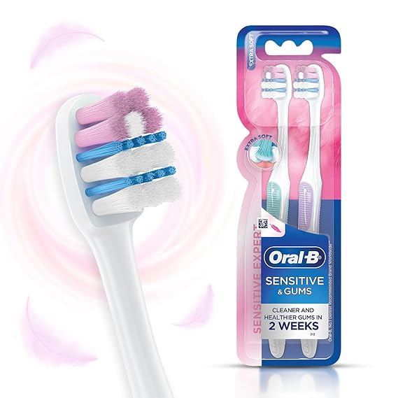 TA Oral-B Sensitive Expert Ultra Soft Manual Toothbrush For Adults, Sensitive Teeth And Healthier Gums, Ultra Soft Bristles, Multicolour Tooth Brush Set, Oral B Dentist Recommended Brand (Pack of 2)