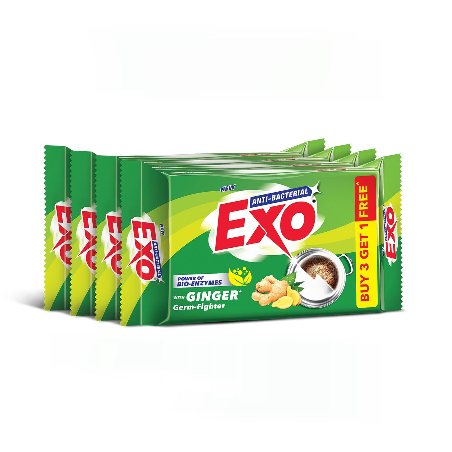 TA Exo Dishwash Bar, 360gm (90gm X (3 + 1 Bar Free) | Complete Dishwashing Solution With Anti-Bacterial Efficacy & Goodness of Ginger Remove Tough Grime Stains | Experience Hygienic & Superior Cleaning
