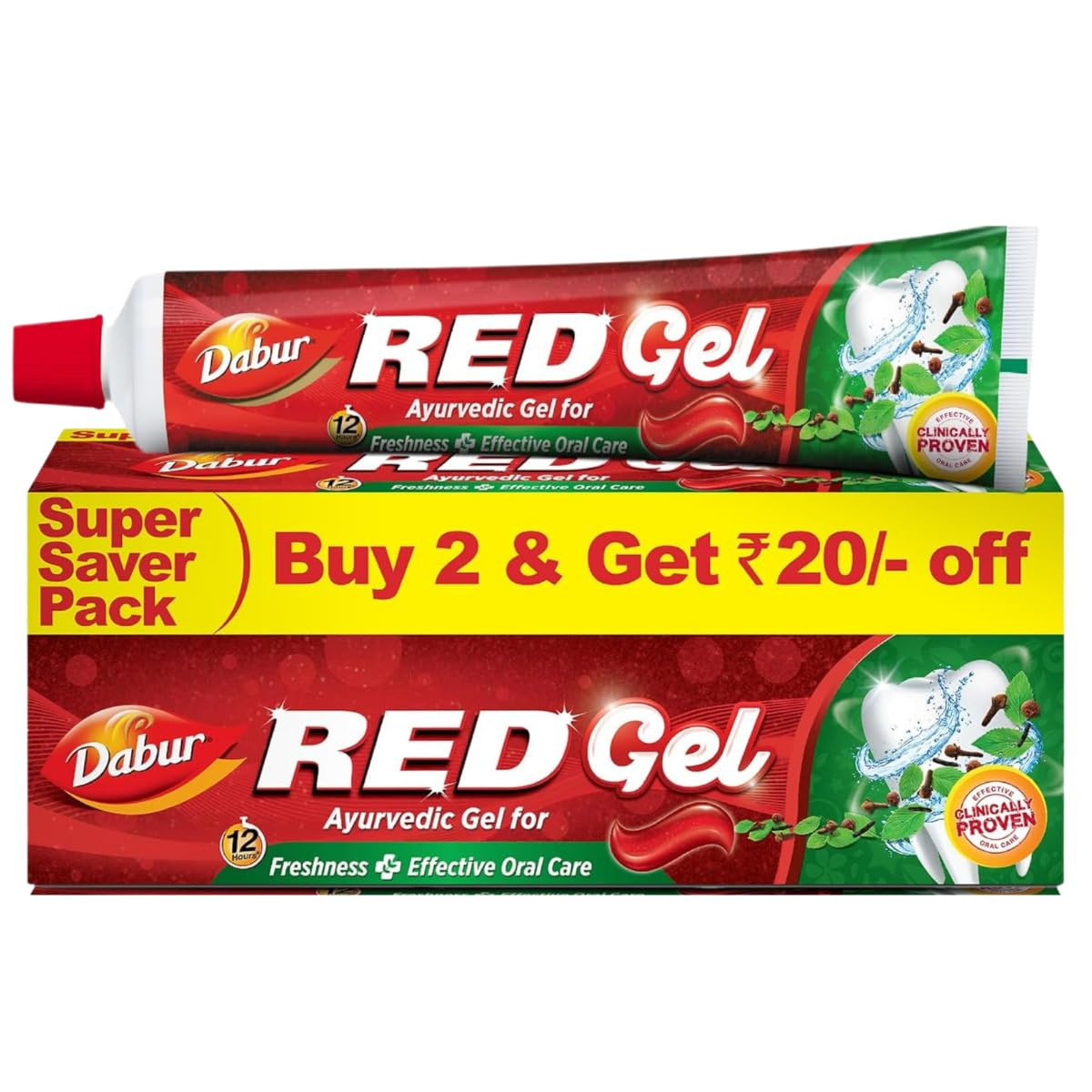 TA  Dabur Red Gel Ayurvedic Toothpaste - 300g (150g x 2) | Reduction in Bad Breath, Plaque & Gingivitis | Freshness with Protection | For Healthy Gums & Effective Dental Care
