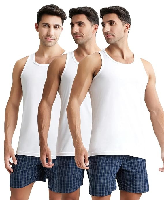 TA Jockey 8820 Men's Super Combed Cotton Round Neck Sleeveless Vest with Extended Length for Easy Tuck (Pack of 3)