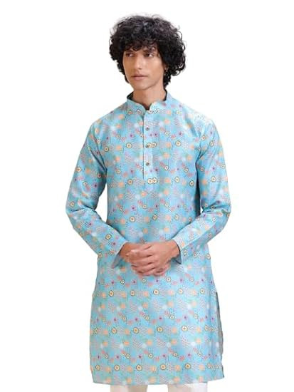 TA Men's Printed Cotton Kurta | Regular Fit Ethnic Wear for Men | Full Sleeve Mandarin Collar Traditional Kurta | Festive, Casual, Cultural & Celebration Wear
